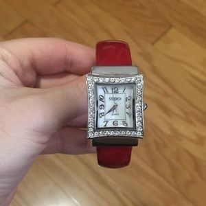 Studio Red Leather Watch With Opal Face